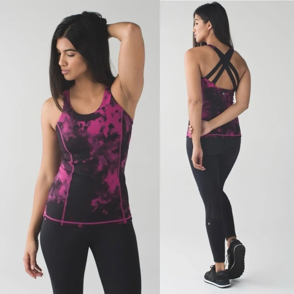 lululemon athletica Tops - Lululemon Enhearten Tank Top Bra Blooming Pixie Raspberry Black  Gym Sport 4 S